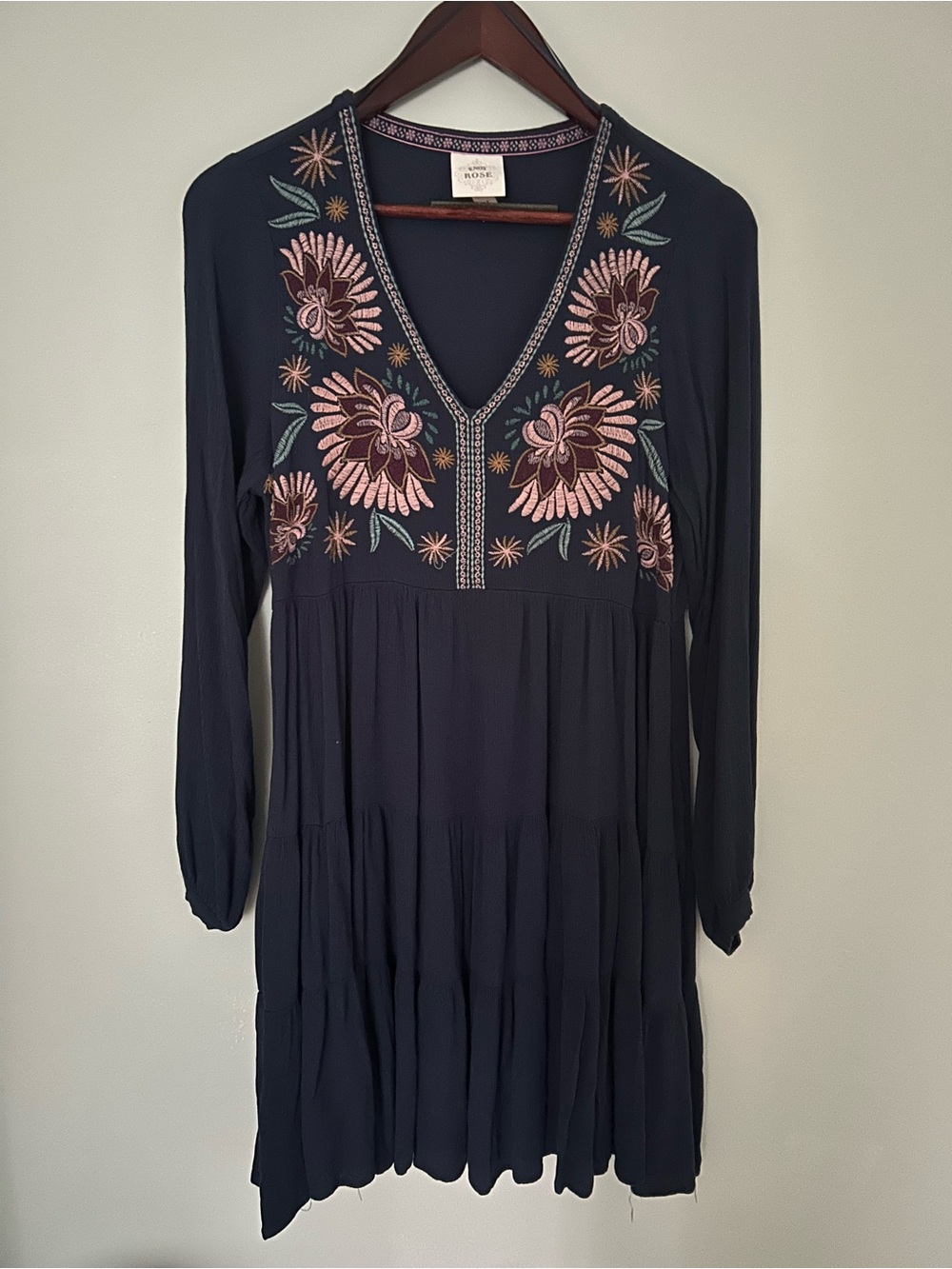 Knox Rose Navy Tunic with Pink Floral Embroidery